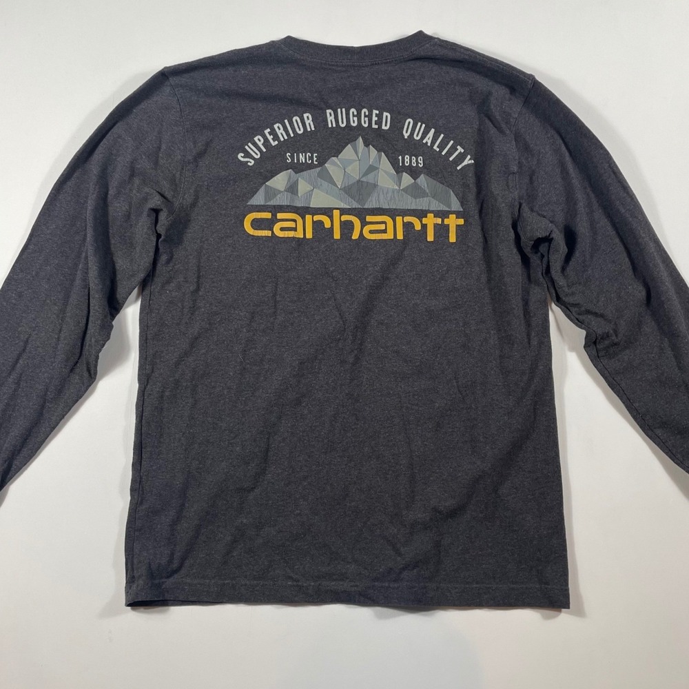 Carhartt Long Sleeve Pocket T-Shirt Mens Medium Graphic Mountain Charcoal Grey